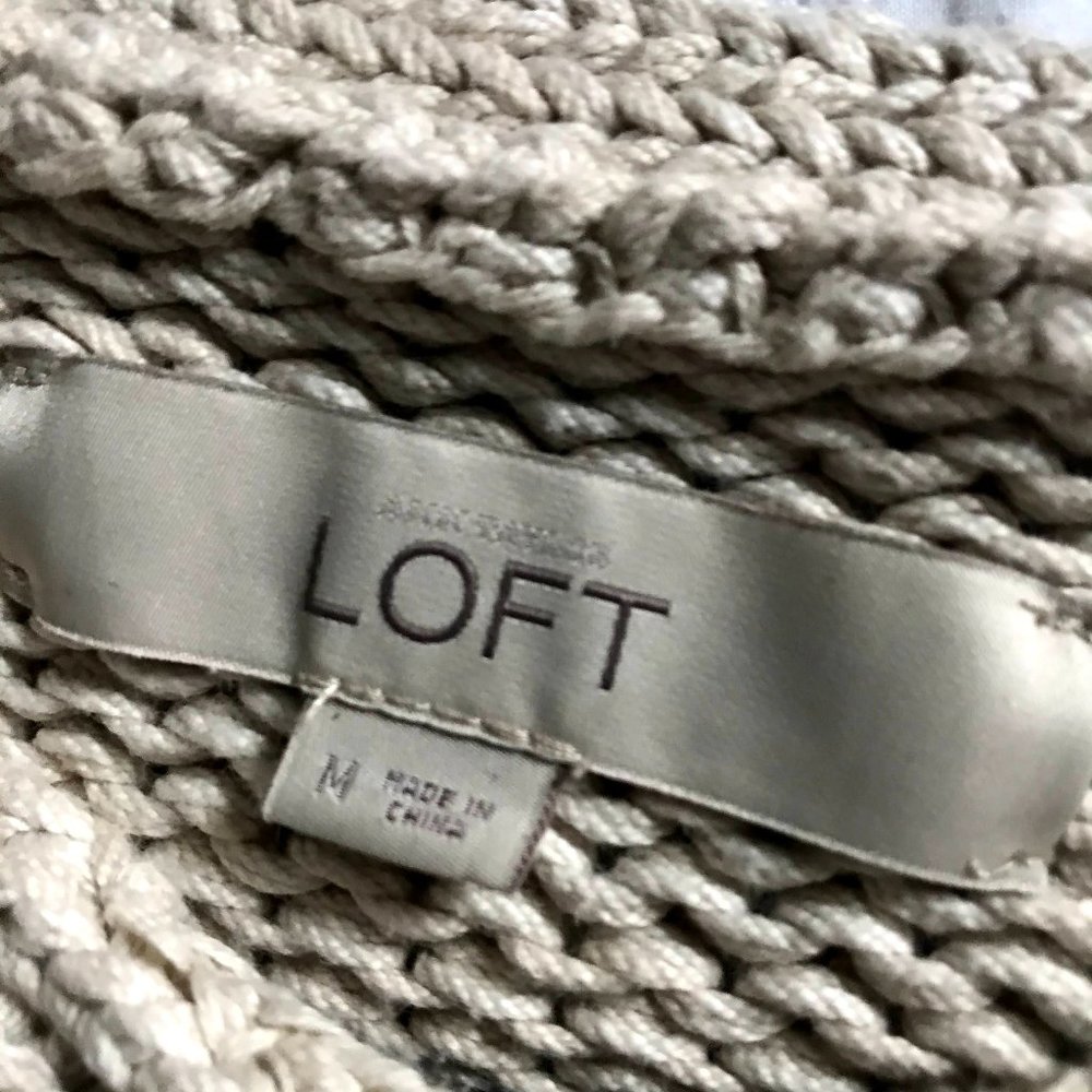 LOFT Beige/Tan Fringe Sweater Sz M - Picture 3 of 4